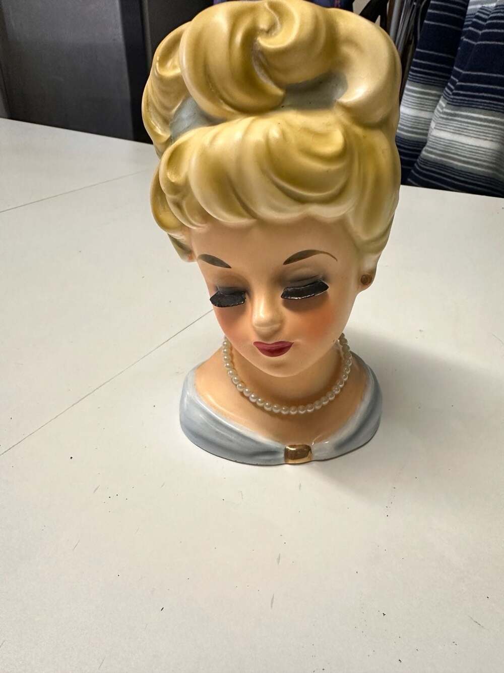 Vintage Rubens Lady Head Vase 485 Yellow Hair Pearls Planter